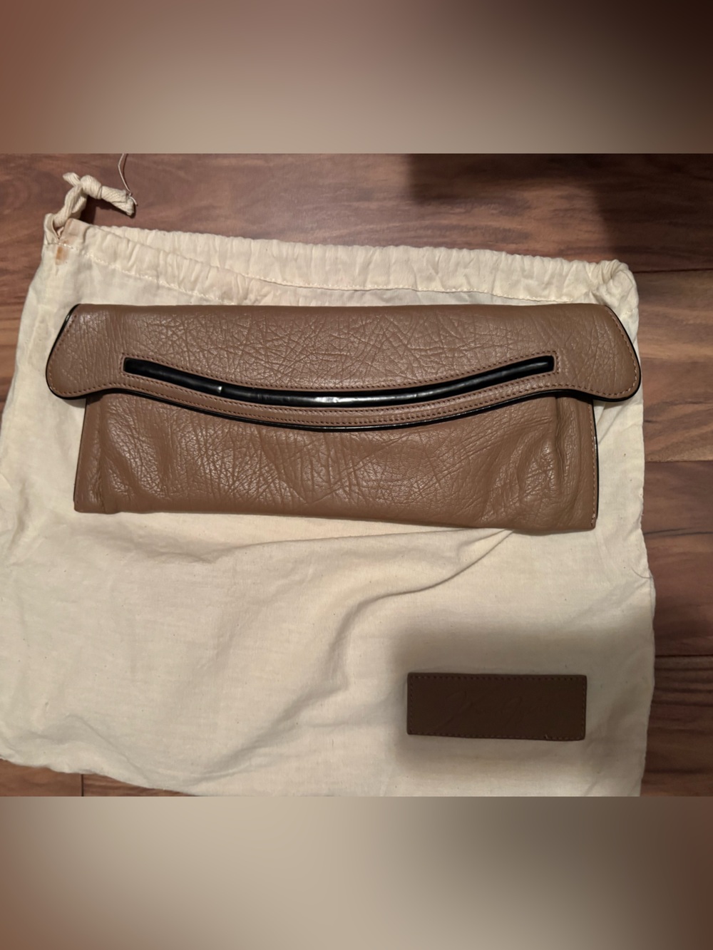 BCBGMaxAzria Taupe Fold-Over Leather Clutch
